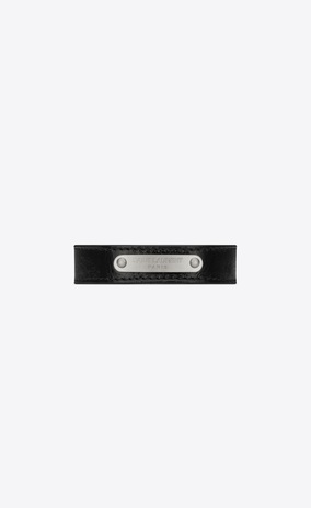 SAINT LAURENT Leather Bracelets Man ID Bracelet in Black Moroder Leather and Oxidized Nickel a_V4